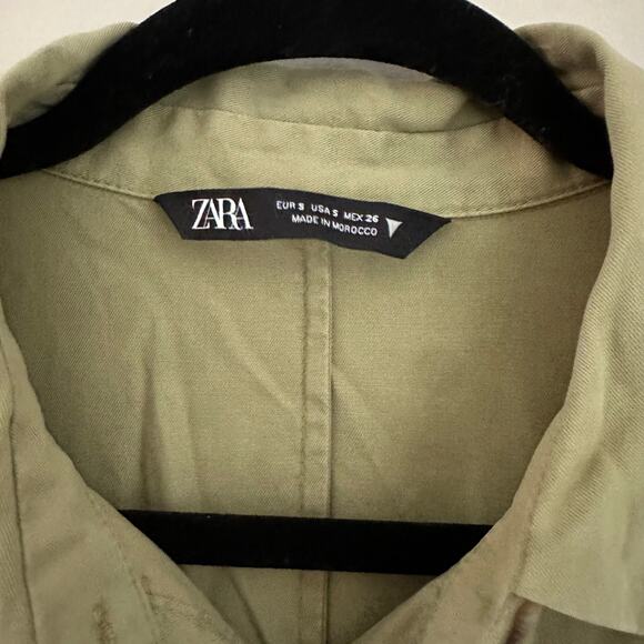 Zara Women's Light Green Long Sleeve Button Front‎ Tie Waist Shirt Dress Size S - Picture 7 of 10